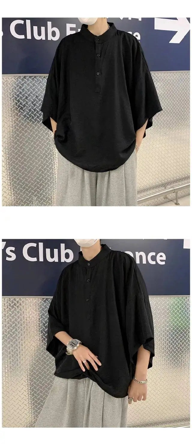 Summer Short Sleeved Shirt Men Oversized Fashion Black White Shirt Men Streetwear Korean Loose Pullover Shirt Mens Casual Shirts Street King Limited