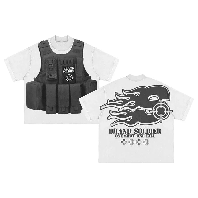 Harajuku Streetwear Y2K New T shirt Men Hip Hop Bulletproof Vest Graphic Print Oversized Cotton Short Sleeved Casual Tops Tees Street King Limited