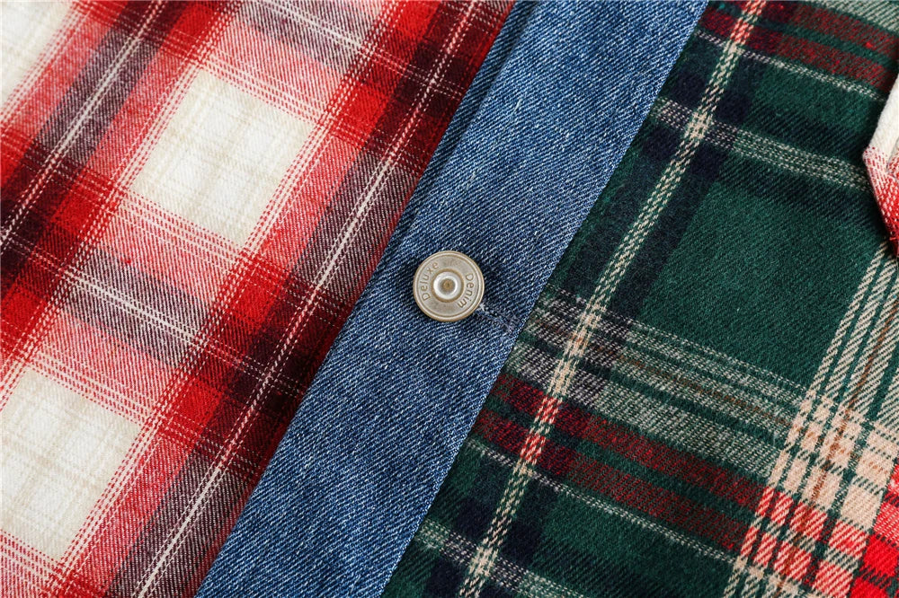 men hip hop denim jacket plaid patchwork oversized harajuku y2k unisex jeans jackets 2023 man fashion causal jacket outwear unique jeans style 1402