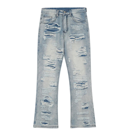 men distressed ripped destroied holes denim jean pants fashion zipper biker jeans streetwear flare pants joggers y2k men s jeans relaxed fit joggers