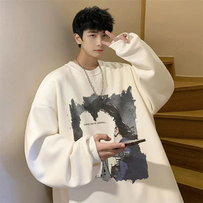 Men's Oversized Love No Watting Letter Graphic Sweatshirts 2025 Korean Fashions Sudaderas para Hombres Streetwear Y2K Hoodies Street King Limited