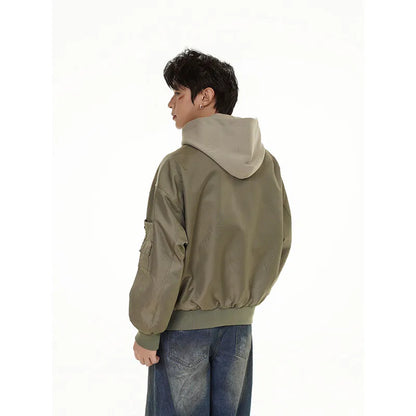 splice hat flight jacket men women streetwear fashion loose casual short hooded bomber jacket couple hoody coat outerwear casual urban shorts