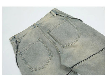 retro washed denim jean pants 2023 new casual zipper open loose straight jeans hip hop y2k pants mens jeans streetwear joggers unique joggers style 3207