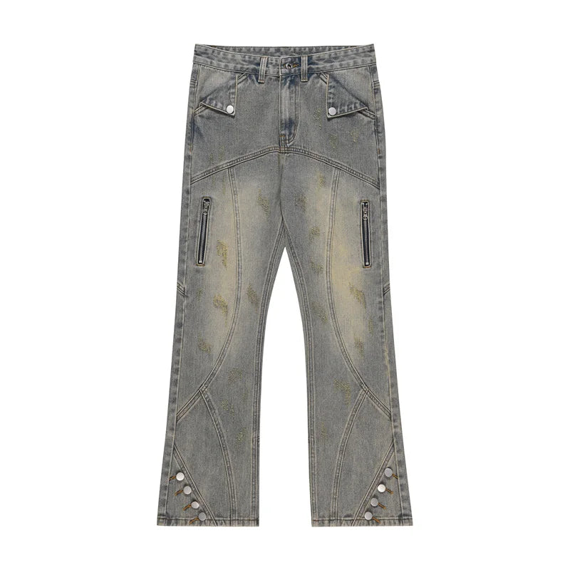 american high street retro straight jeans men casual patchwork y2k denim pants hip hop streetwear zipper baggy cargo jean baggy cargo bottoms