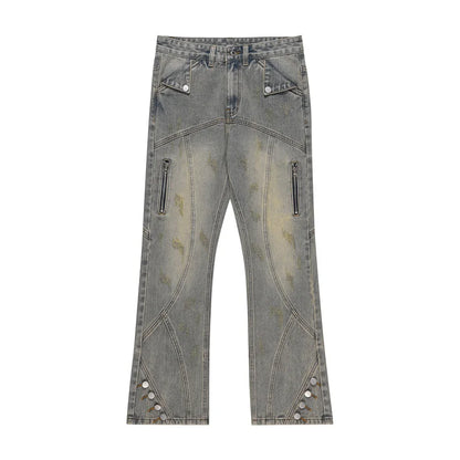 american high street retro straight jeans men casual patchwork y2k denim pants hip hop streetwear zipper baggy cargo jean baggy cargo bottoms