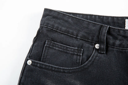 Feet Ink Painted Washed Black Jeans for Men Straight Retro Baggy Casual Cargo Pants Pantalones Hombre Oversized Denim Trousers Street King Limited