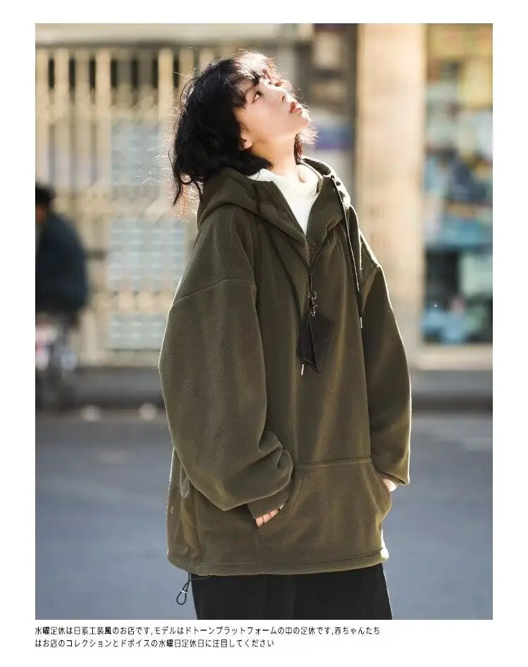 Men Women Winter Fleece Hoodies Korean Style Half Zipper Harajuku Hip Hop Hooded Sweatshirt Street Oversized Couple Pullovers Street King Limited
