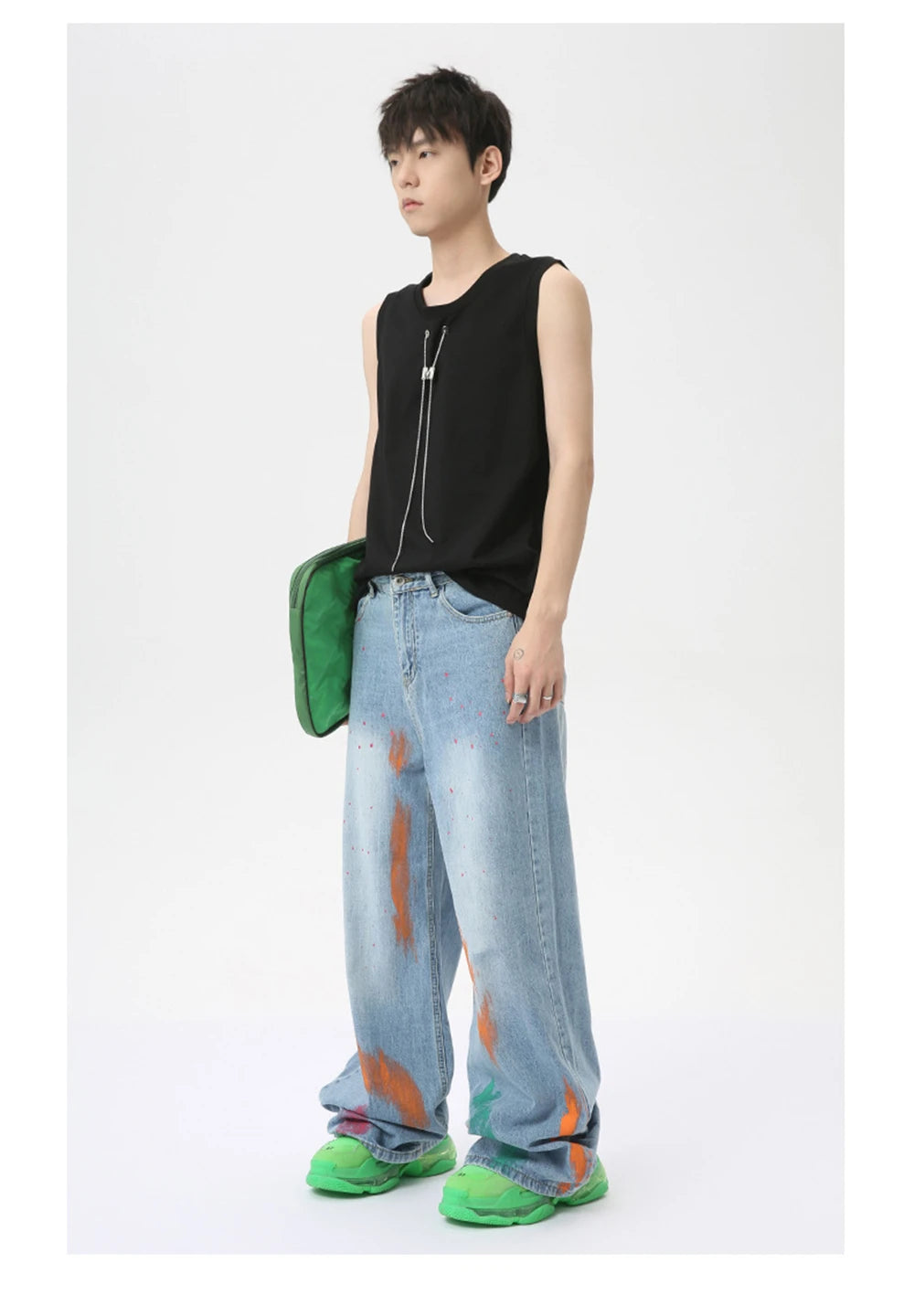 vintage graffiti baggy jeans mens streetwear hip hop loose blue denim pants hi street luxury designer jeans trousers man unique jeans style 40