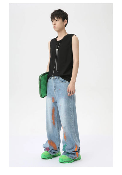 vintage graffiti baggy jeans mens streetwear hip hop loose blue denim pants hi street luxury designer jeans trousers man unique jeans style 40