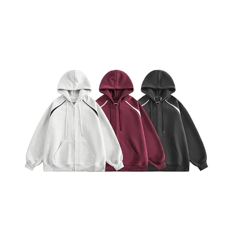 Autumn Oversized Zipper Hoodies For Men New Casual Hooded Cardigan Jackets Streetwear Patchwork Fleece Y2K Hoody Sweatshirts Street King Limited