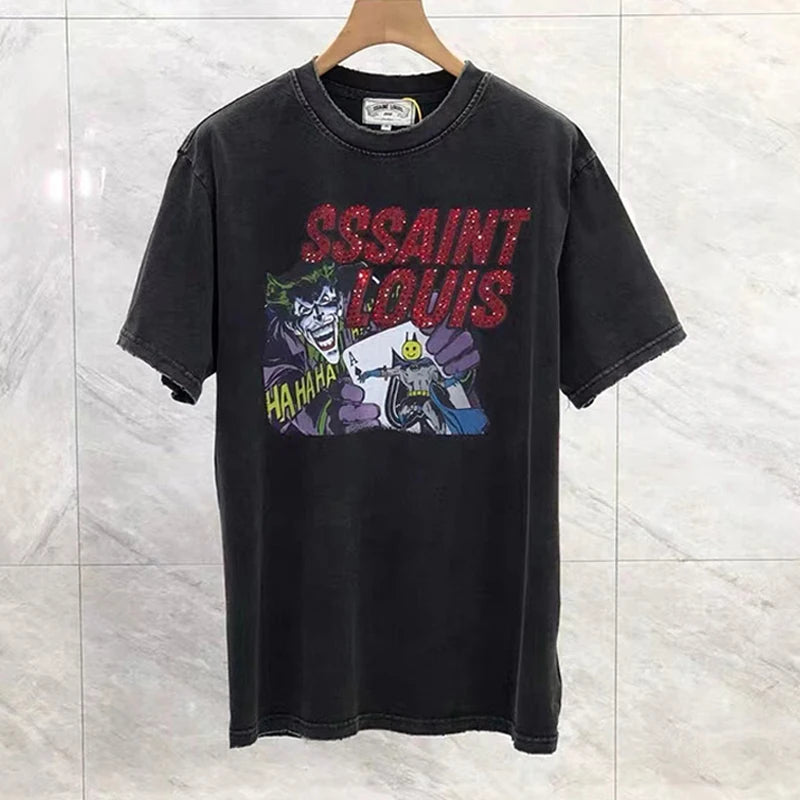 2024ss Saint Louis T-shirts Men Woman Good Quality Cotton Loose Wash White Nightmare Debris Printing Top Tees Street King Limited