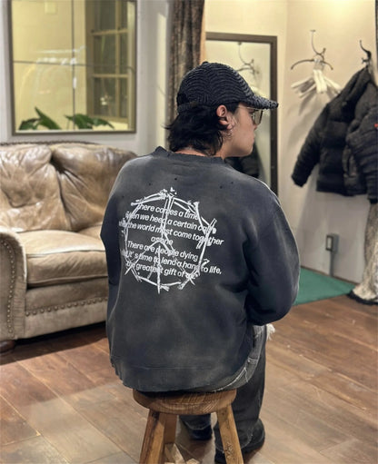 Vintage FW24 Devil print pattern High-Street Cotton Quality round neck pullover long sleeved sweatshirt Street King Limited