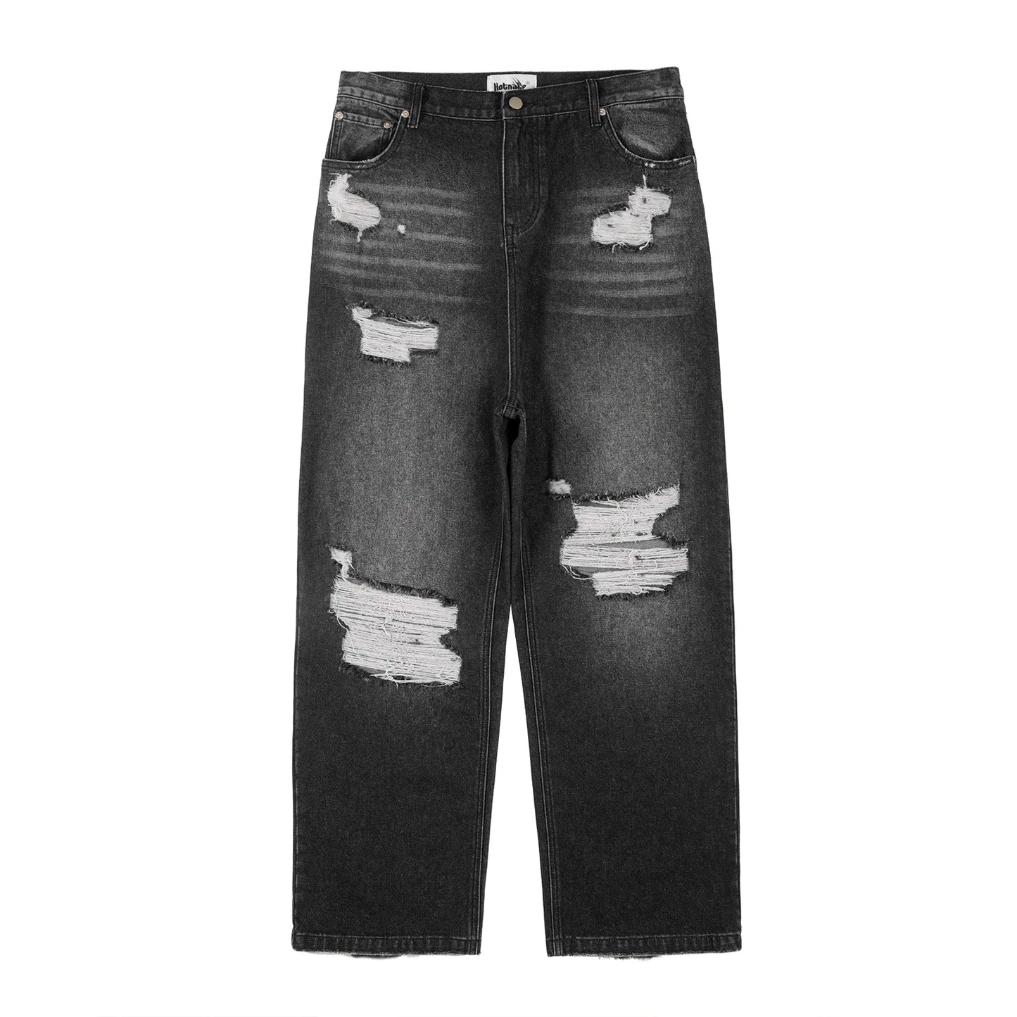 Hip Hop Washed Knee Hole Baggy Wide Leg Casual Jeans for Men Y2K Ripped Loose Distressed Denim Trousers Oversized Cargo Pants Street King Limited