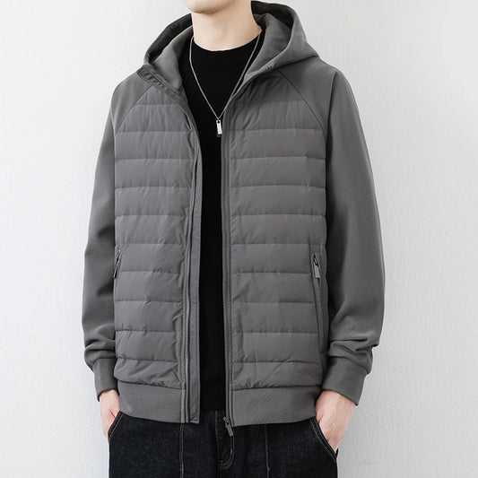 90 duck down jacket men fashion splice loose casual lightweight down hooded down jacket winter warm hoody coat outerwear menswear bottoms