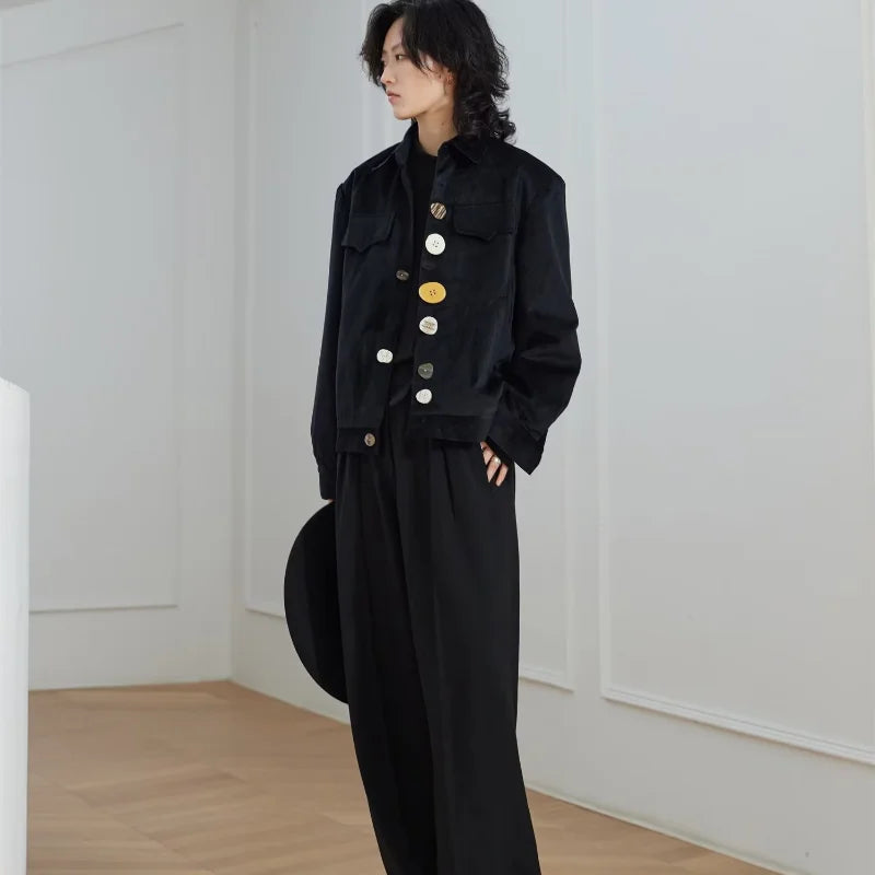 2024 new harajuku mens jacket multi button irregular black fashionable coats multiple pockets loose couple trend outwear y2k urban fashion pants