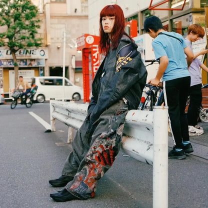 Hip Hop Rock Embroidery New Y2k Jeans Pattern Printed Loose Trousers for Men and Women Retro Harajuku Goth Ripped Wide Leg Pants Street King Limited