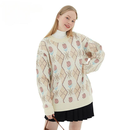 Japanese trend ins retro literary simple sweater winter versatile casual couple Y2K men and women loose round neck sweater tops Street King Limited
