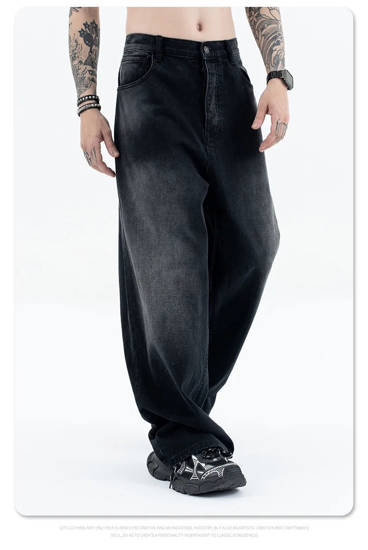 24Spring wash black ash straight tube baggy jeans Street King Limited