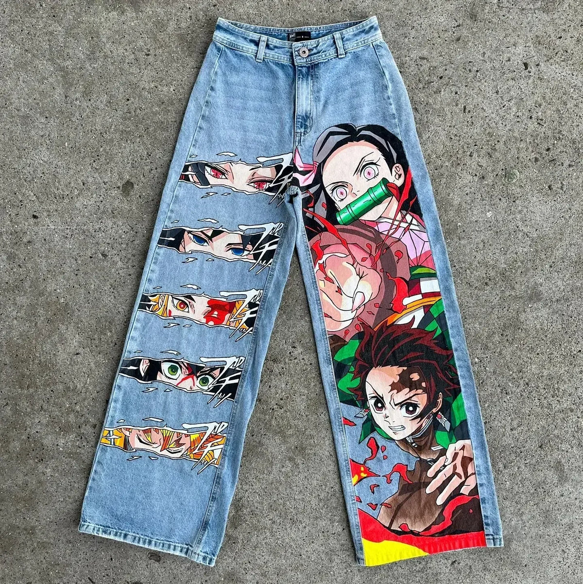 harajuku high street y2k baggy jeans punk popular print wide leg denim pants jeans streetwear trouser men clothing vintage washed jeans