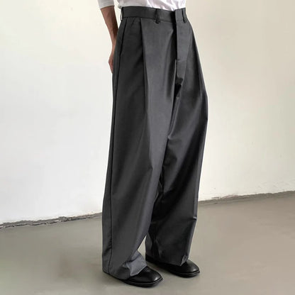 mens straight tube ice silk pants casual slacks youth thin wide leg pants business summer pants soft vintage trousers unique default style 974