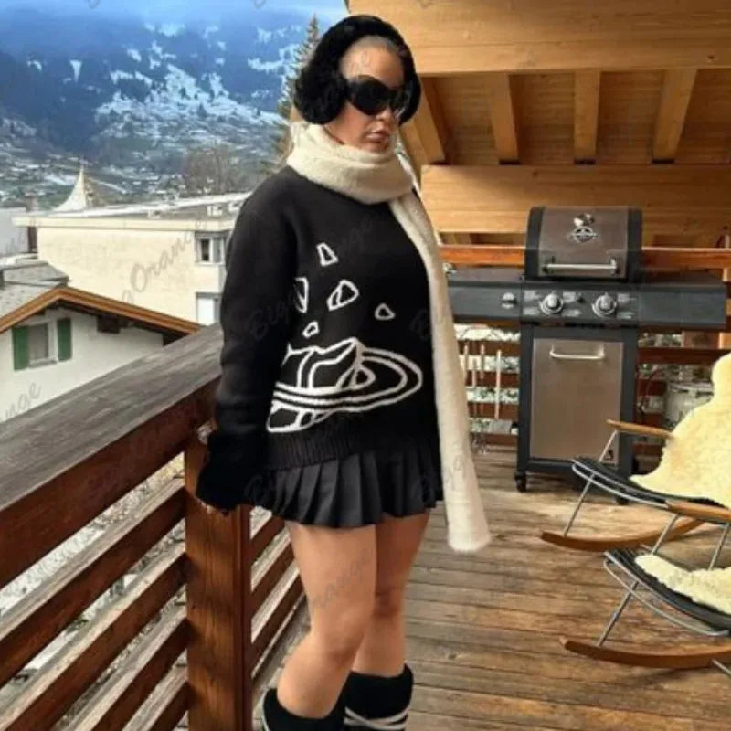 Traf-2024 Women's Sweater zssiibo Official Website Autumn and Winter New Y2K Printed Pattern Couple's Hoodie Women's Wear Street King Limited