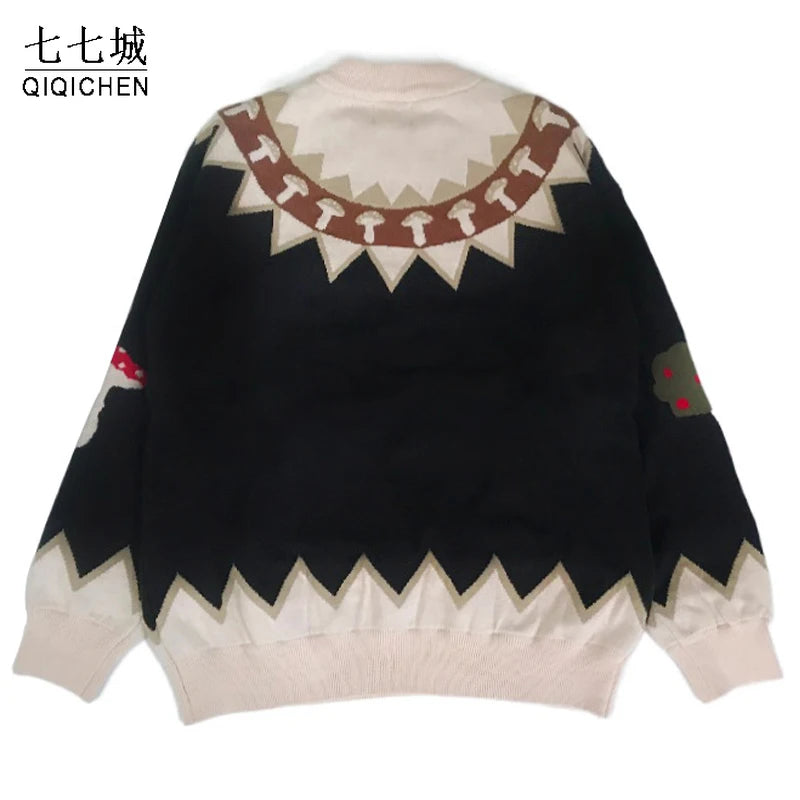 Japanese Knitted Sweater Women Men Cartoon Rabbit Pullover Jumpers Streetwear Hip Hop O-neck Loose Knitwear Sweater Tops Unisex Street King Limited