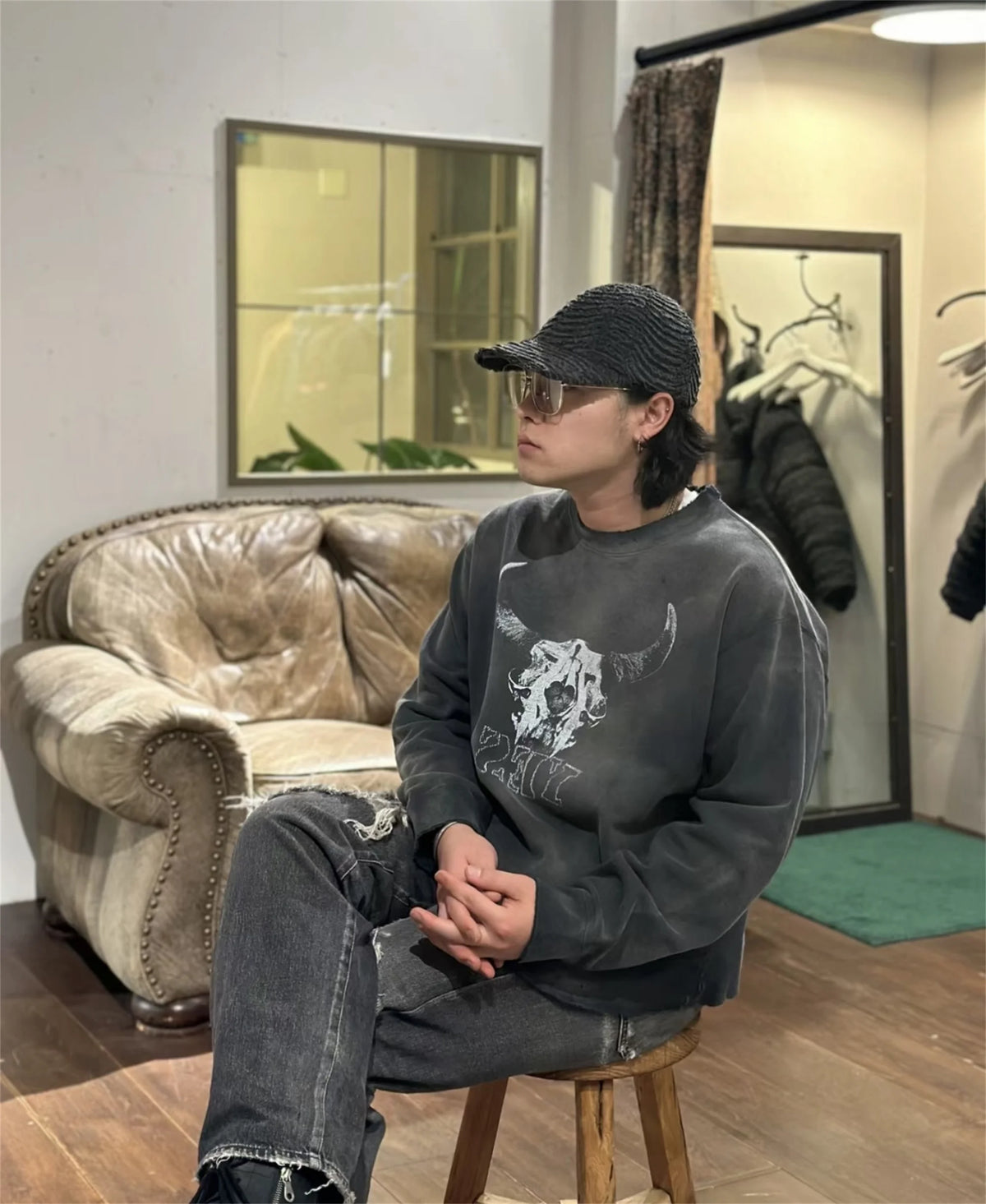 Vintage FW24 Devil print pattern High-Street Cotton Quality round neck pullover long sleeved sweatshirt Street King Limited