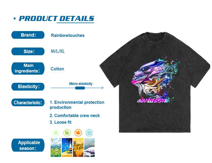 Rainbowtouches Summer T-shirts Oversized Men Fashion Acid Wash T-Shirt Loose Hip Hop High Street Style Unisex Quality Clothing Street King Limited