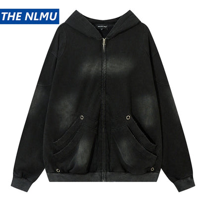 Vintage Zip Up Hoodie Jacket Y2K Punk Gothic Loose Washed Hooded Sweatshirt Coat 2024 Harajuku Cotton Streetwear Street King Limited