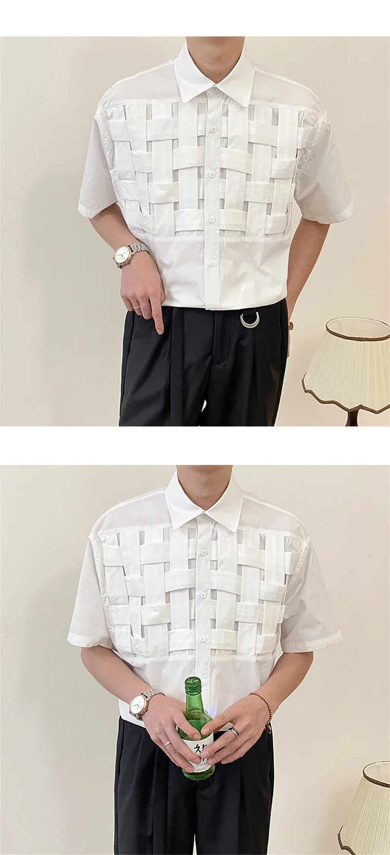 Streetwear Summer High Street Knitting Short Sleeve Mens Shirts Luxury Social Sol Summer High Street Knitting Short Sleeve Mens Shirts Luxury Social Solid Shirt Korean Fashion Y2K Clothes Camisas De Hombre Fashion Sweater Jacket With Graphic Design For Men