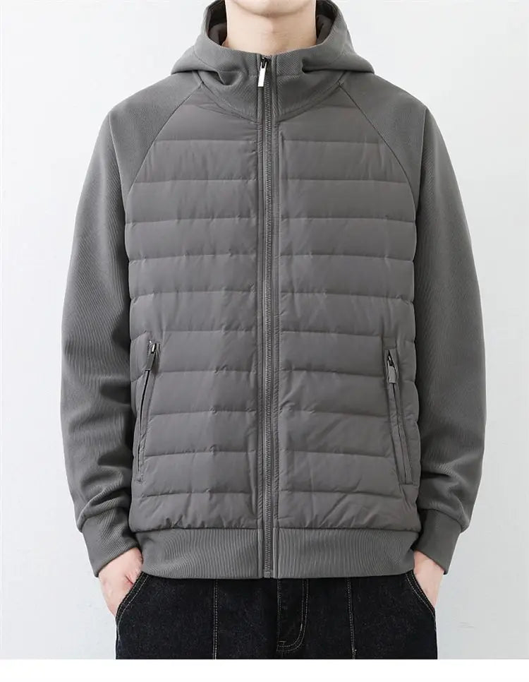 90 duck down jacket men fashion splice loose casual lightweight down hooded down jacket winter warm hoody coat outerwear unique default style 1131
