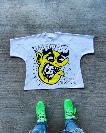 2023 New Trendy Gothic Print Oversized T-Shirt Men's Y2K Street Fashion Hip-Hop Casual Harajuku Loose Short-Sleeved Tops Men's Street King Limited