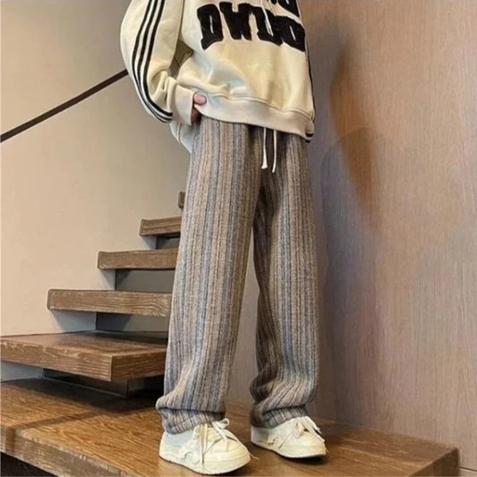 autumn striped woolen straight leg pants for men classic y2k vintage baggy trousers new casual high street fashion sweatpants 1 casual joggers