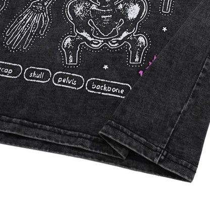 Fashion Distressed Washed T-shirt Harajuku Skull Skeleton Printed Unisex Hip Hop Tees Y2K Loose Mens Casual Cotton Tops T-shirts Street King Limited
