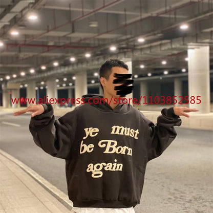 Autumn Winter New 2024 Vintage American Long sleeved Hoodie Men's Heavyweight Letter Embroidered Print High Street Tops Oversize Street King Limited