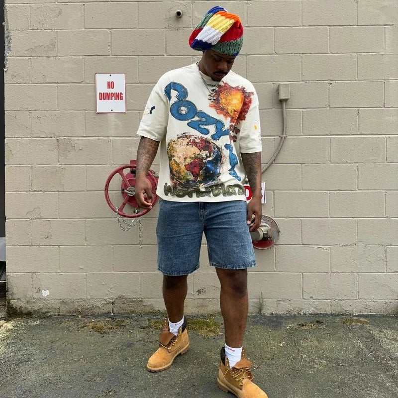 2024 Summer American Retro Personalized Anime Print Oversized Short-sleeved Men Y2k Harajuku Fashion Casual Loose T-shirt Women Street King Limited