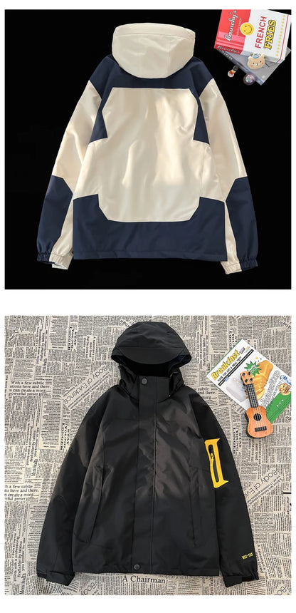 new colorblock pocket zip up hooded outdoor jackets for men fashion waterproof casual bomber jacket y2k motorcycle veste homme unique default style 131