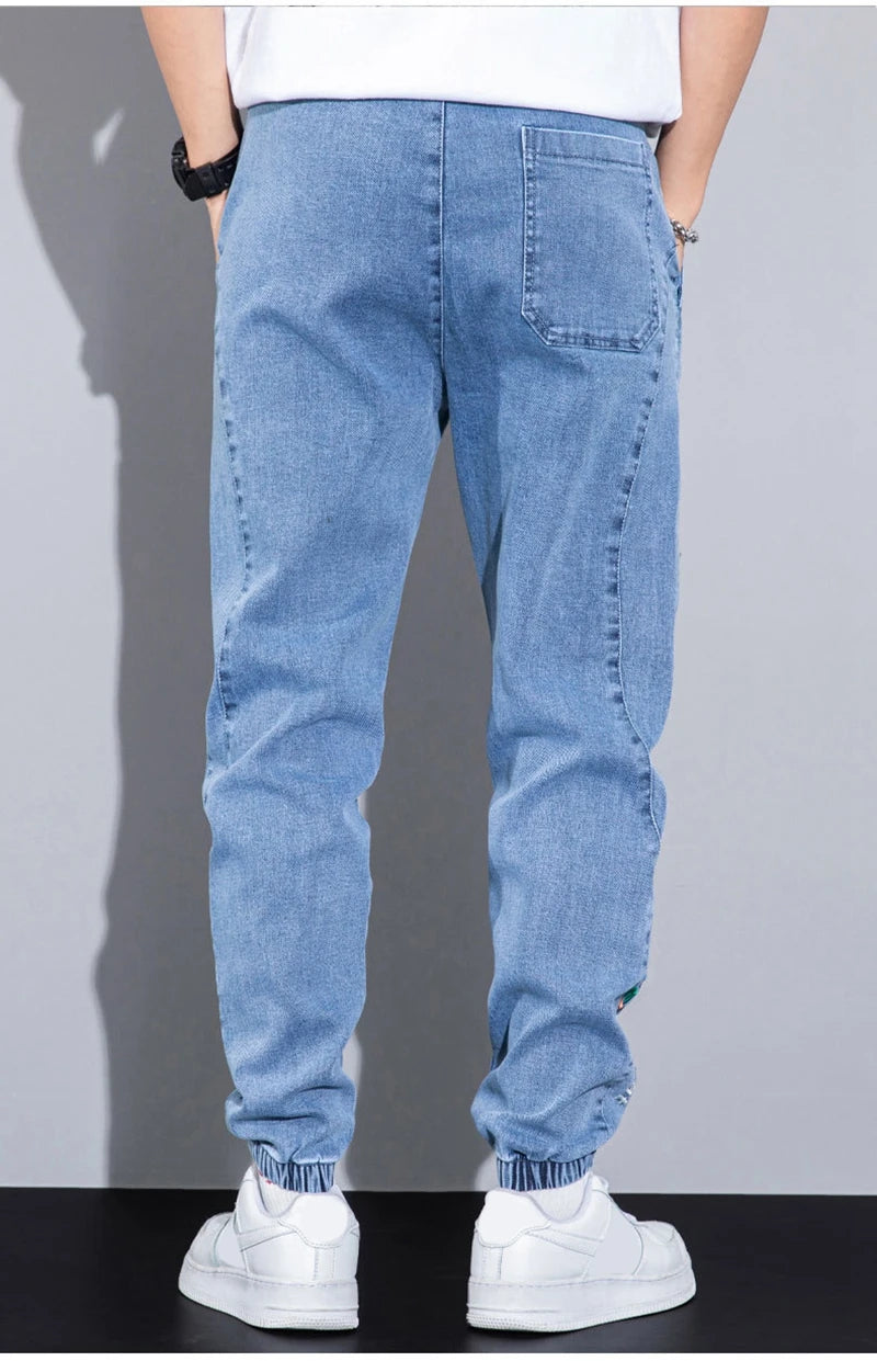 rainbowtouches autumn winter blue cargo jeans men streetwear denim jogger pants baggy harem jean trousers male oversize large unique joggers style 3372
