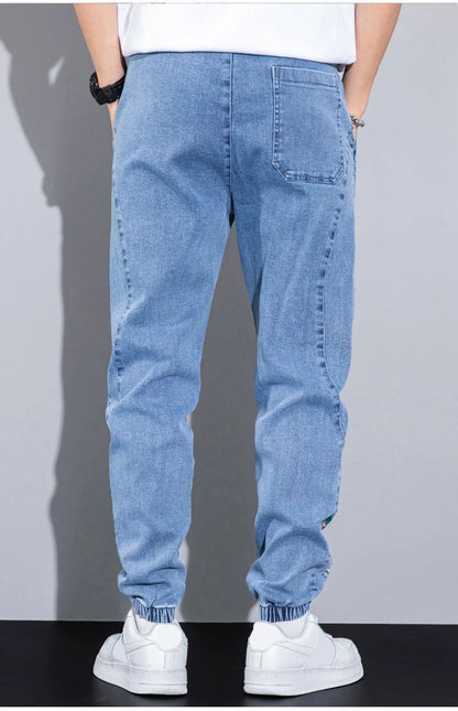 rainbowtouches autumn winter blue cargo jeans men streetwear denim jogger pants baggy harem jean trousers male oversize large unique joggers style 3372