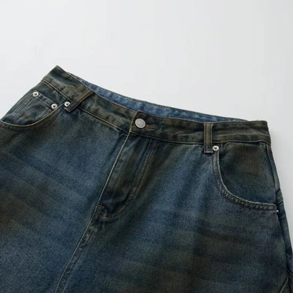 Summer High Street Hip Hop Jeans Mens Halo Dye Hole Washed Straight Denim Pants Loose Silhouette Retro Micro Flared Trousers Street King Limited