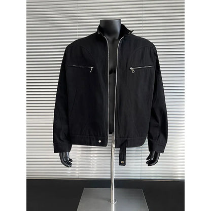 spring autumn fashion motorcycle jacket men stand collar loose casual korean streetwear vintage cargo jackets coat outerwear unique cargo style 231