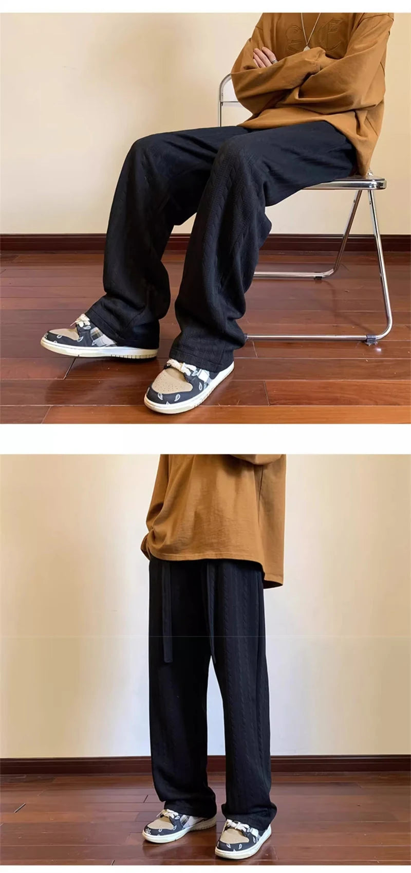 autumn waffle foam striped design pants for men new high street wide leg straight trousers casual y2k vintage pantalones hombre unique default style 96