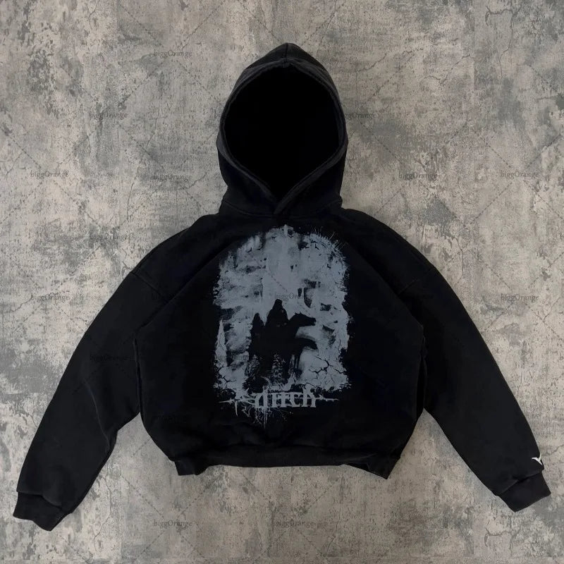 Retro gothic devil print oversized pullover women spring and autumn fashion street hip-hop Harajuku loose sweater men Street King Limited