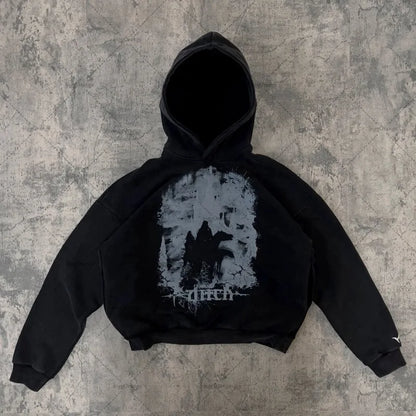 Retro gothic devil print oversized pullover women spring and autumn fashion street hip-hop Harajuku loose sweater men Street King Limited