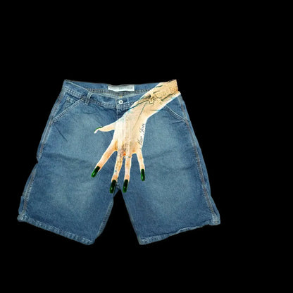 harajuku hip hop graphic print retro blue baggy denim gym shorts y2k shorts pants mens new gothic sweatpants basketball shorts casual joggers