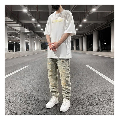 fashion paisy denim jeans mens destoryed holes zipper jeans pants hip hop streetwear new summer casual joggers loose jeans pants unique joggers style 1221
