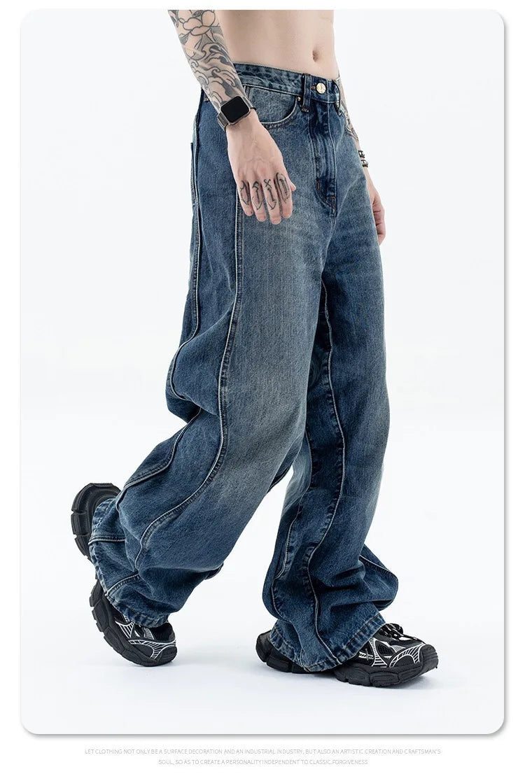 2024 autumn and winter new wave pants wash do old outline jeans unique jeans style 4800