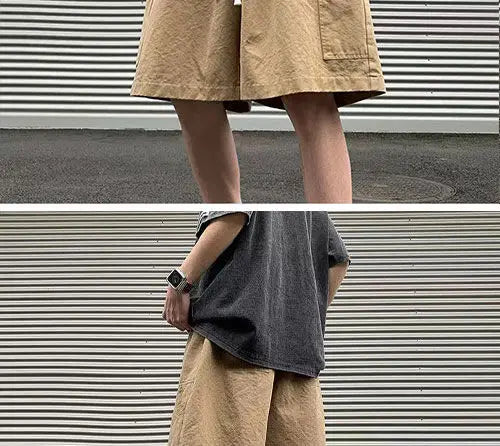 Korean Khaki Cargo Shorts for Men and Women in Summer Y2K Japanese Retro Casual Wide-leg Harajuku Trendy Sports Shorts Street King Limited
