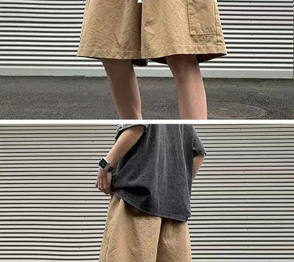 Korean Khaki Cargo Shorts for Men and Women in Summer Y2K Japanese Retro Casual Wide-leg Harajuku Trendy Sports Shorts Street King Limited