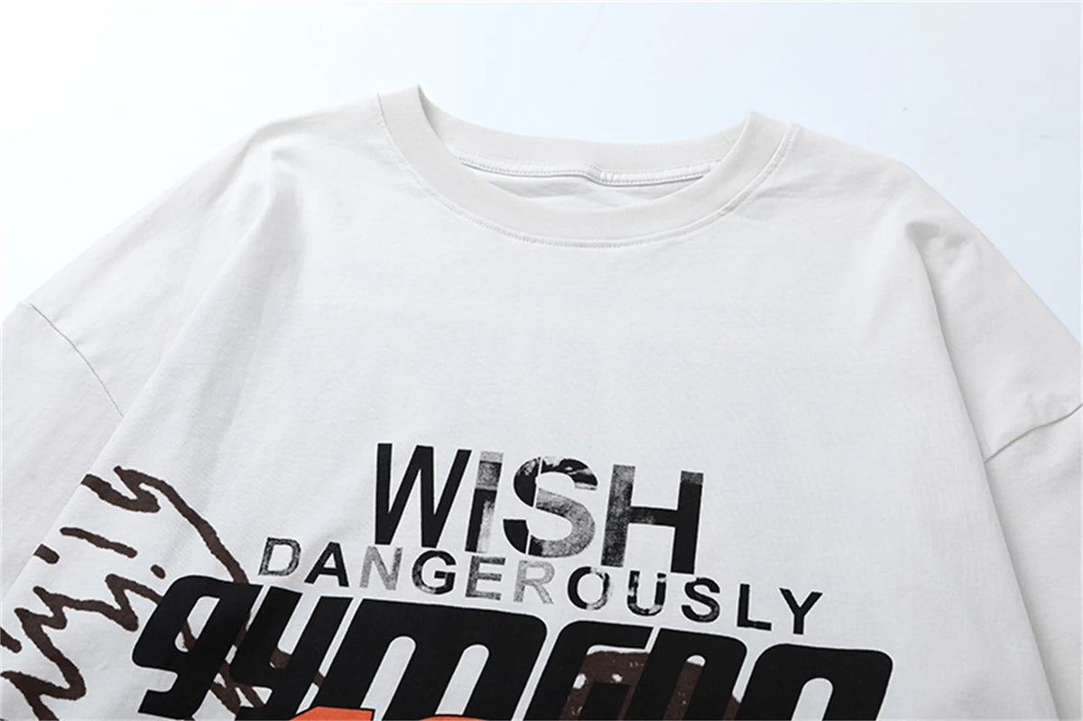 2024 Summer And Spring 123 Letter Print GYMGNO Graffiti Slogan Worn Retro Long Sleeve T Shirt Pullover Sweatshirt Street King Limited